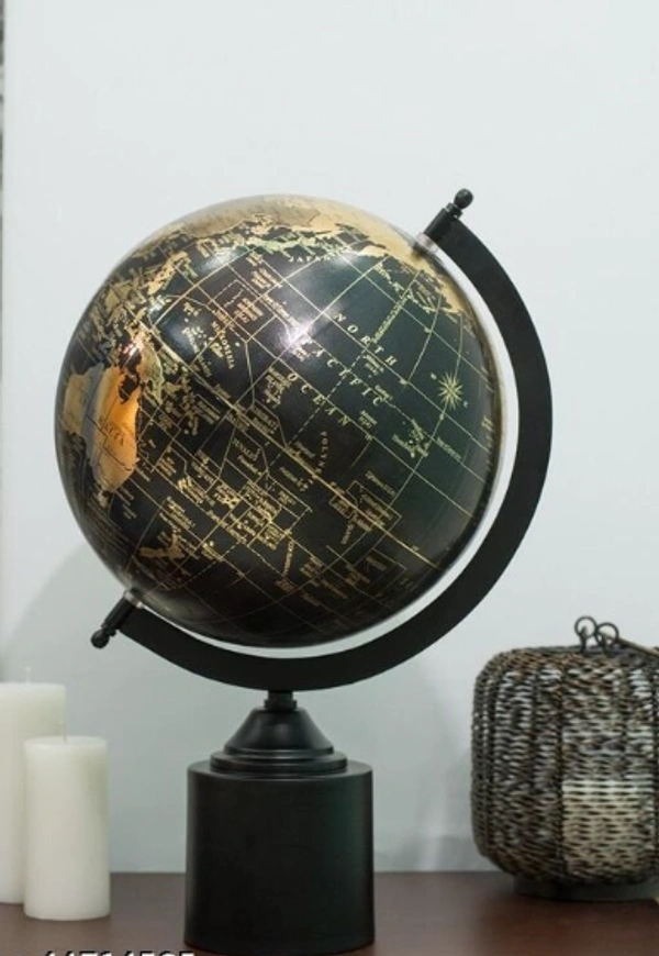 Rizik Store Iron and Plastic World map Floating Globe for Education and Teaching Resources with Tall Cylinder Base in Black and Gold Finishing || 16-inch -  Free  Size, Black, Iron, Pack of1